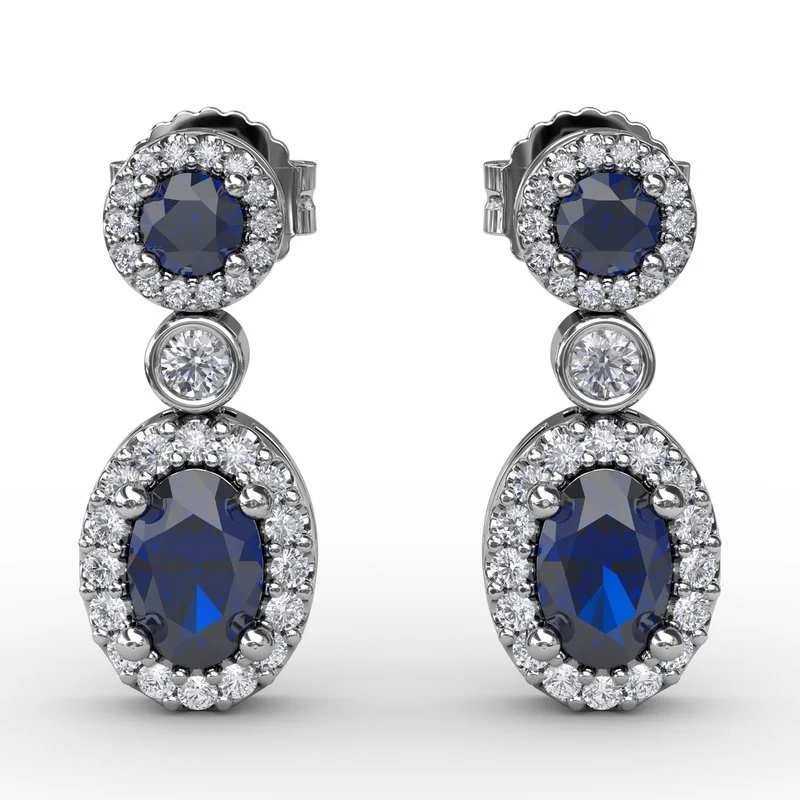 tribal ladies earrings-Set the Scene Sapphire and Diamond Dangle Earrings ER1624S