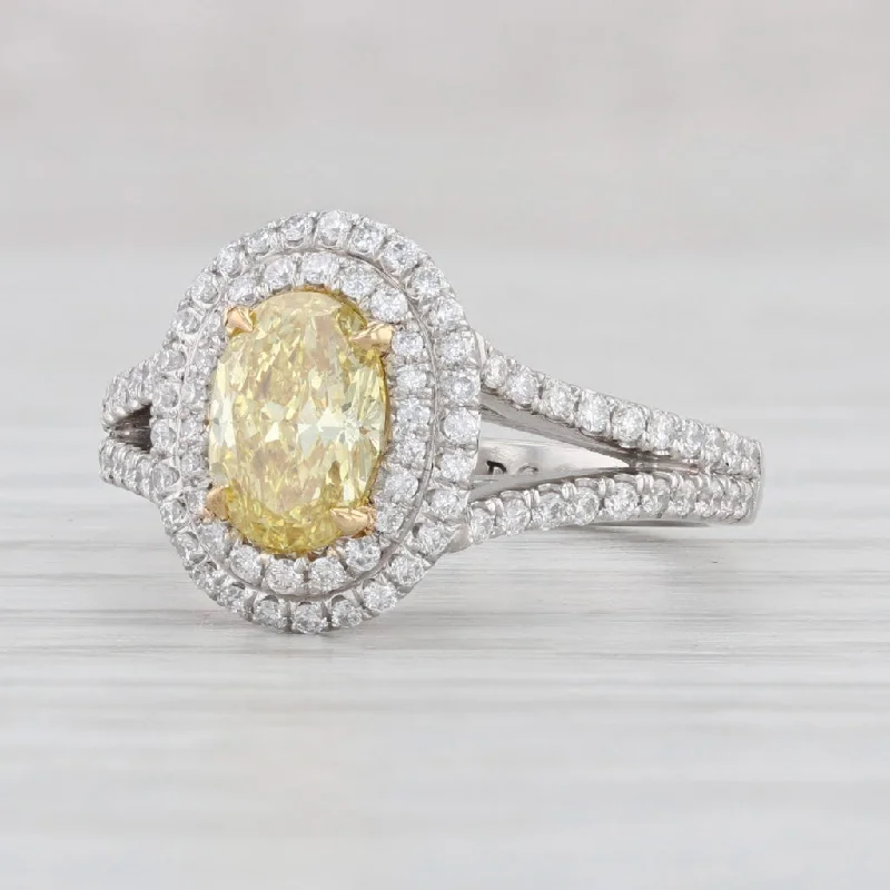 double halo ladies engagement rings-1.41ctw Oval Yellow Diamond Halo Ring 950 Platinum Size 5.75 GIA Engagement