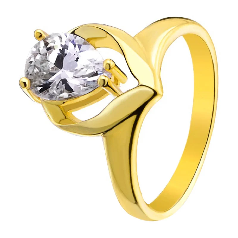 adjustable crystal ladies ring-Teardrop CZ Gold Over Brass Ring / FSR0011