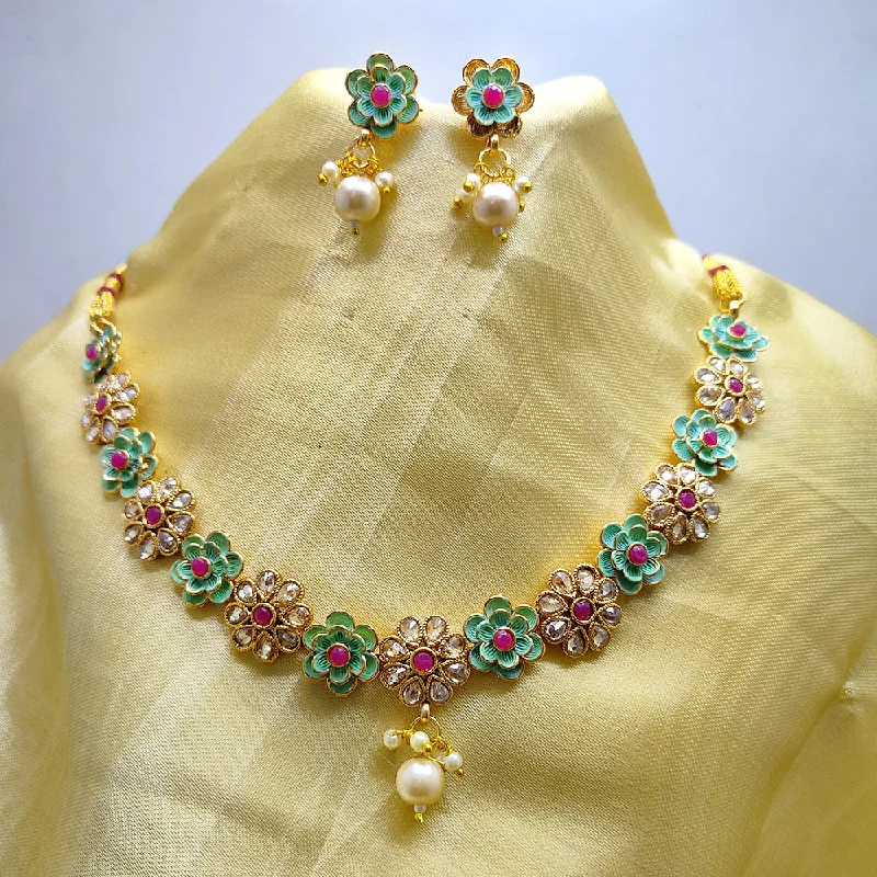 oval moonstone ladies necklace-Palak Art Gold Plated Crystal Stone Necklace Set