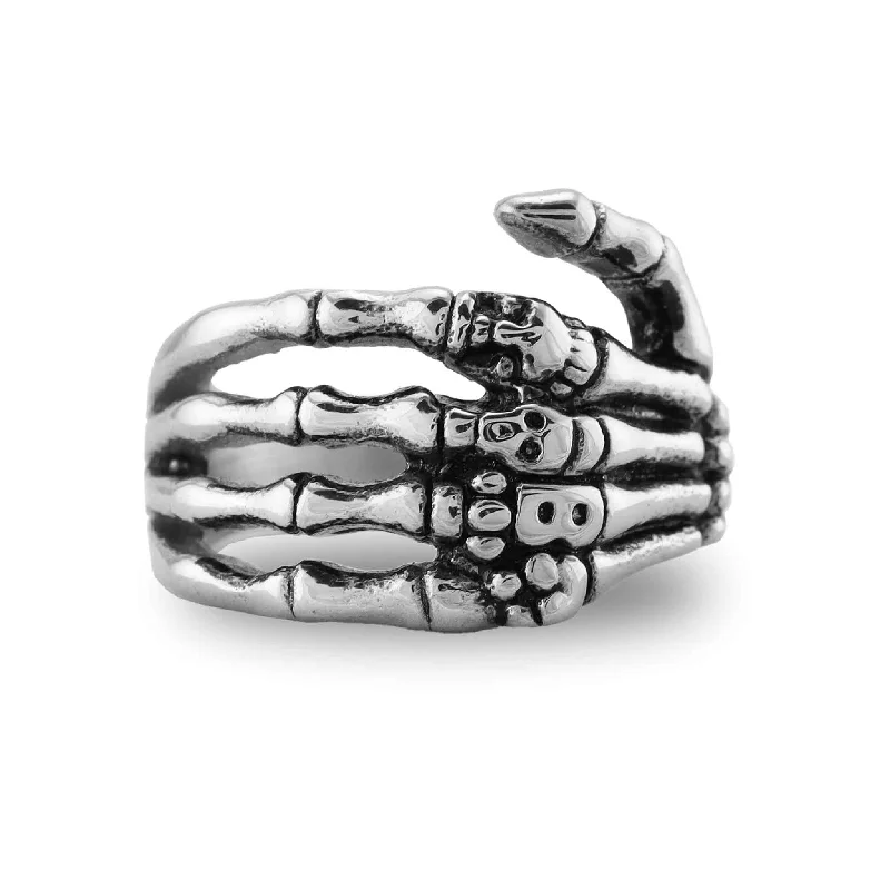 stackable gemstone ladies ring-Detailed Skeleton Hand Stainless Steel Ring / KRJ2566