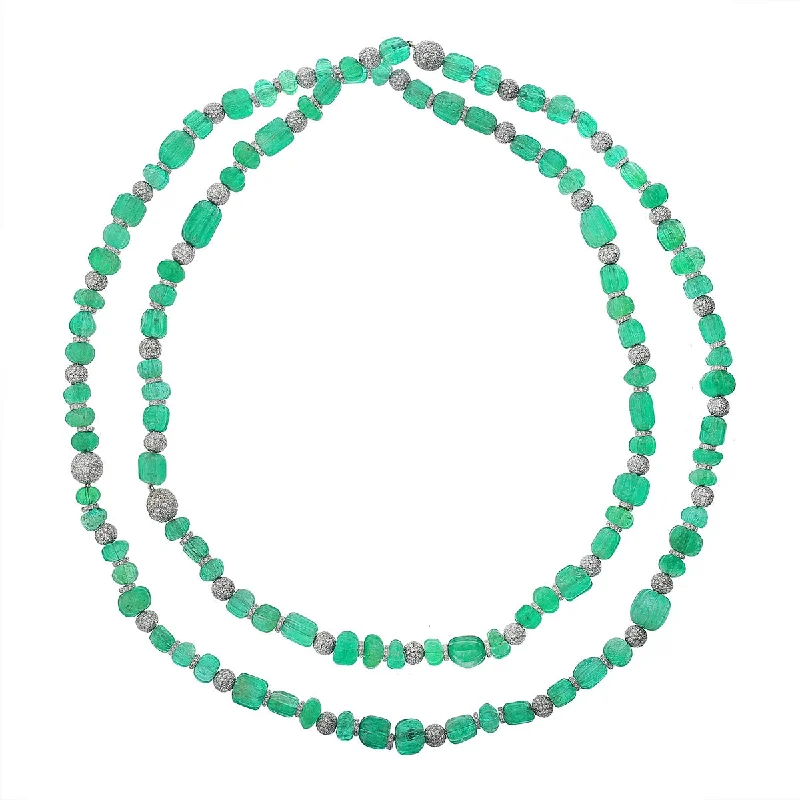 luxury designer brand ladies necklace-Double Strand Emerald and Diamond Necklace