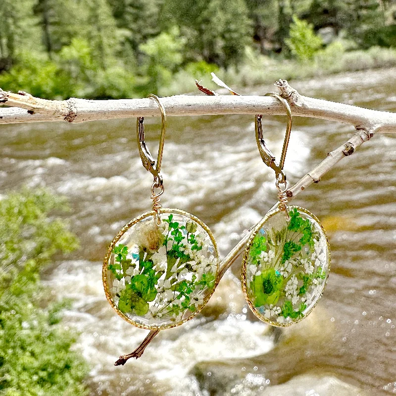 diamond huggie ladies earrings-Green Botanical Garden Earrings - BG 109