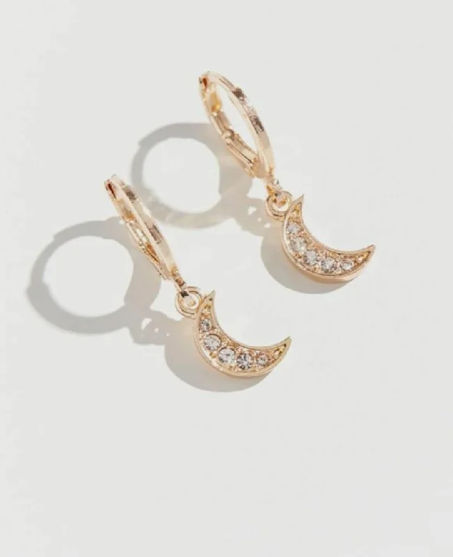 celestial moonstone ladies earrings-Crescent Cz Moon Earrings