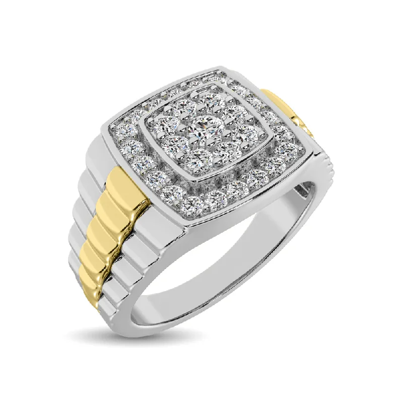 blue topaz ladies ring-10K White Gold with Accent of 10K Yellow Gold 3/4 Ct.Tw. Diamond Mens Fashion Ring