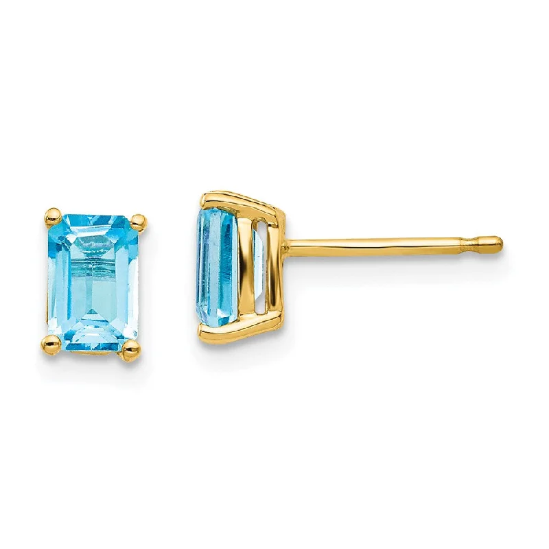 platinum ladies earrings-14k 6x4mm Emerald Cut Blue Topaz Earrings