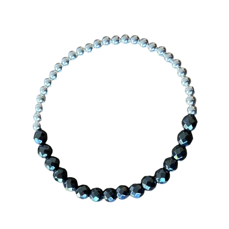 infinity loop ladies bracelets & bangles-Quinn Faceted Hematite Sterling Bracelet