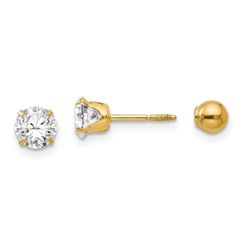 elegant wedding ladies earrings-Madi K Kid's 14k  Polished Reversible 5mm CZ & Ball Earrings