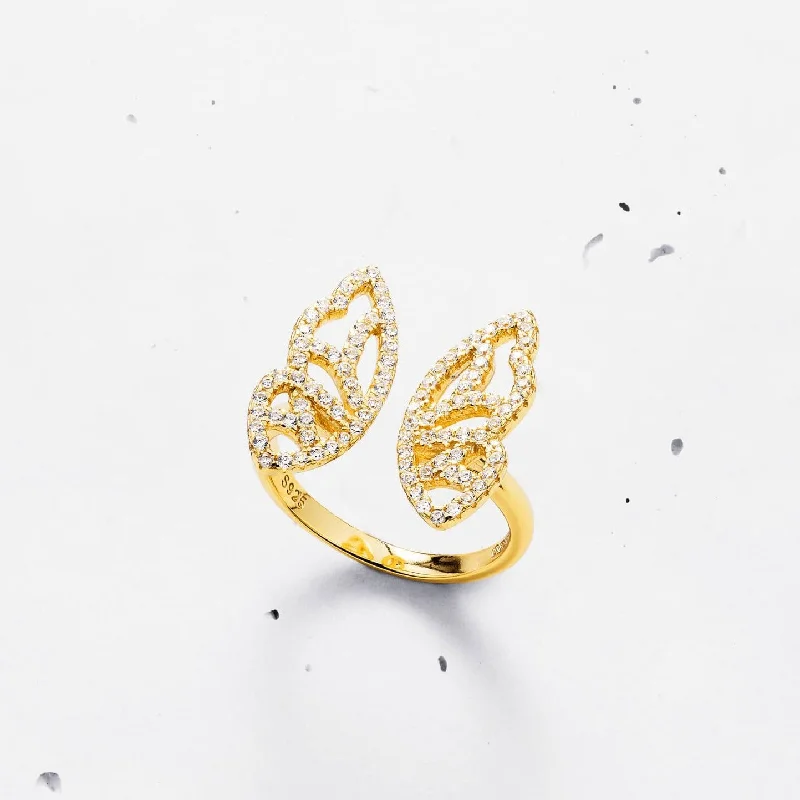 halo setting ladies ring-Butterfly Open Ring