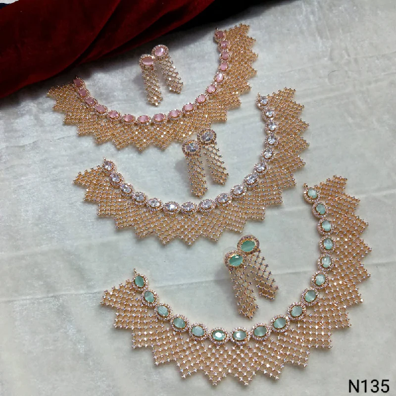 oval moonstone ladies necklace-Manisha Jewellery Rose Gold Plated AD Stone Necklace Set