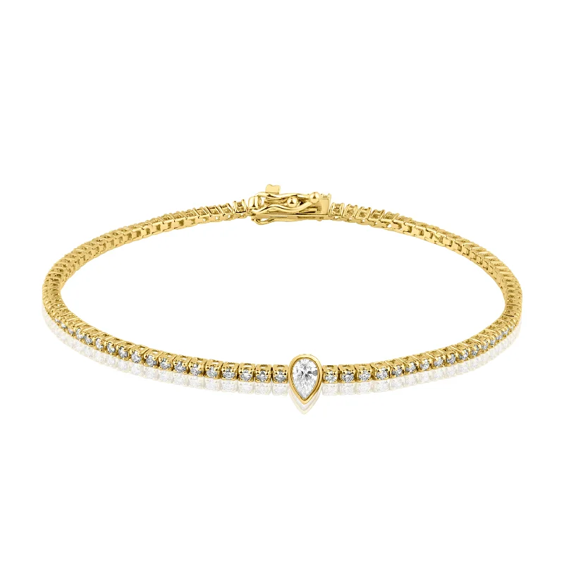 personalized name ladies bracelets & bangles-Mixed Shape Pear Bezel Diamond Tennis Bracelet