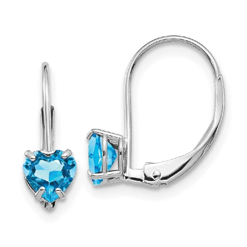 summer beach ladies earrings-14k White Gold 5mm Heart Blue Topaz Leverback Earrings