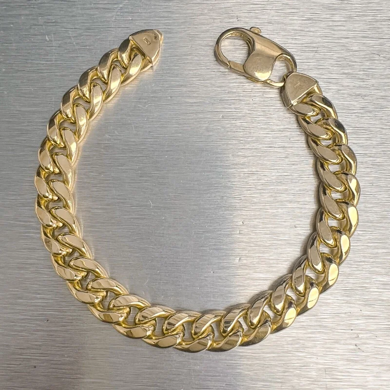 celestial-inspired ladies bracelets & bangles-14k Yellow Gold Miami Cuban Semi-Solid Link 9.50mm Bracelet 8.25" 26.7g ITALY