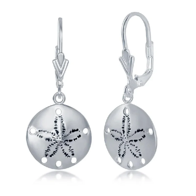 three-layer chain ladies earrings-Sterling Silver Round Sand Dollar Dangling Earrings