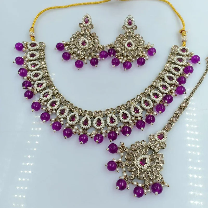 modern bar ladies necklace-Manisha jewellery Gold Plated Crystal Stone And Pearl Necklace Set