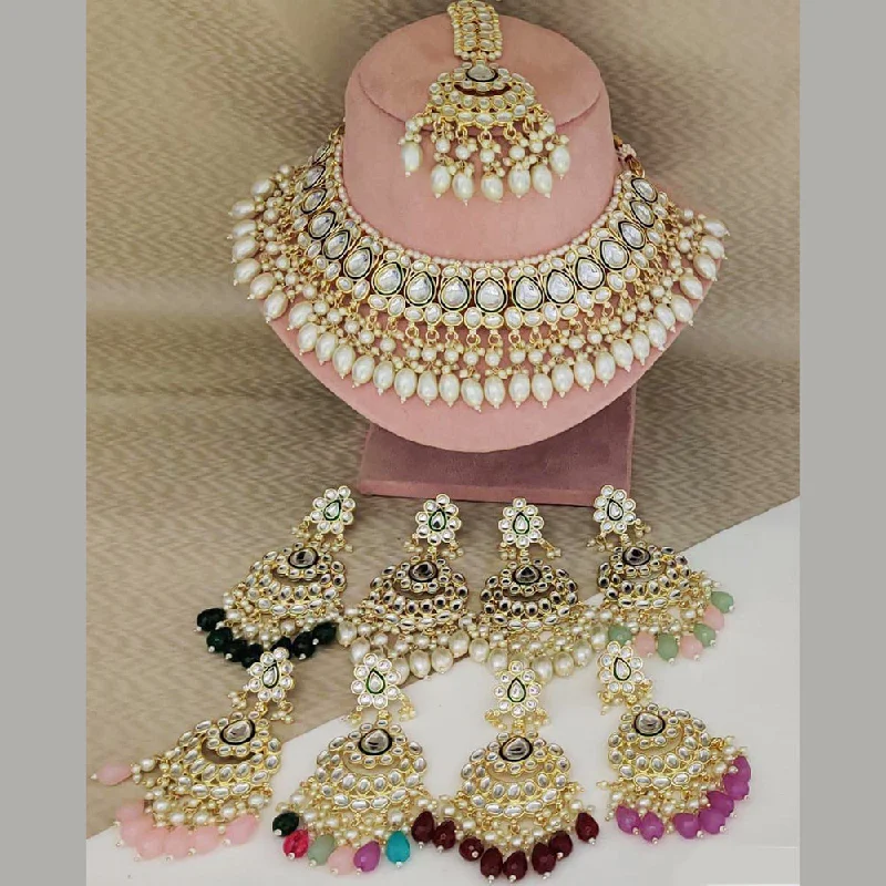 zodiac sign ladies necklace-Rani Sati Jewels Gold Plated Kundan Necklace Set