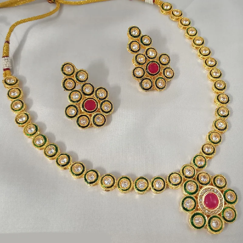 floral design ladies necklace-Padmawati Bangles Gold Plated Crystal Stone Necklace Set