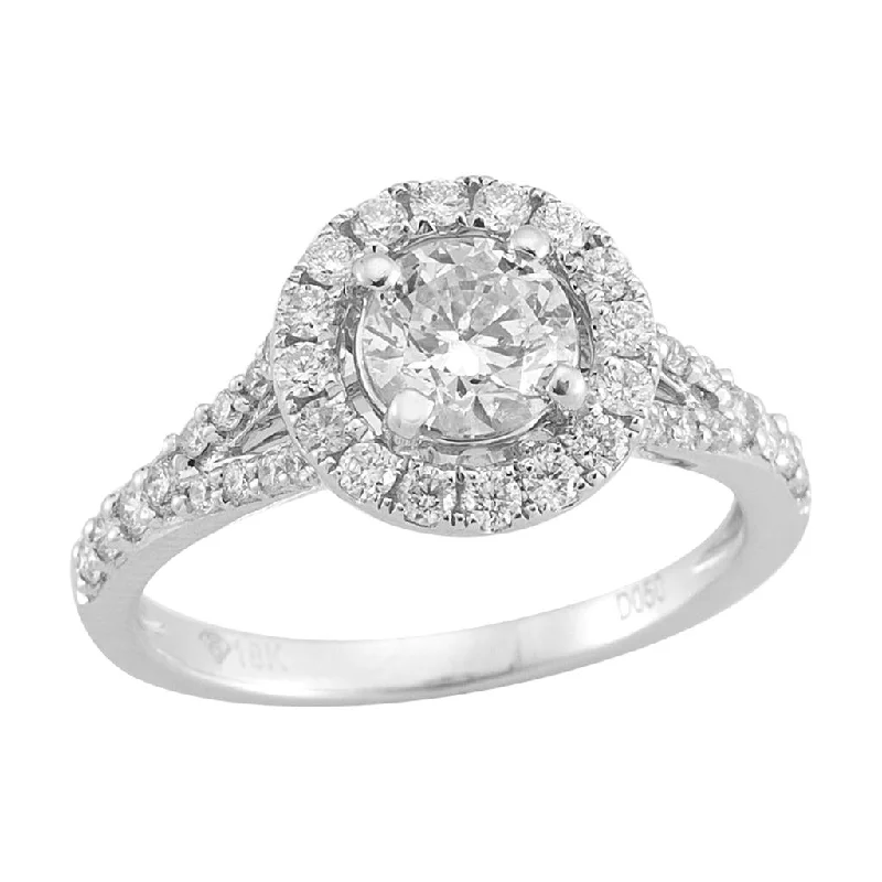 statement ladies engagement rings-14K White Gold 0.41Ct Round Diamond Split Shank Halo Engagement Ring