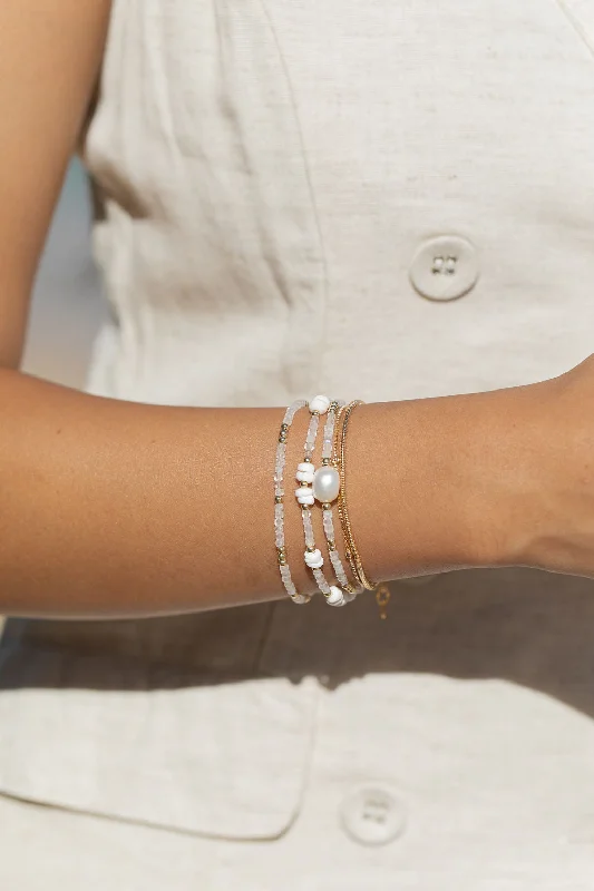 classic solitaire ladies bracelets & bangles-White Pearl and Gemstone Bracelet - Haukea