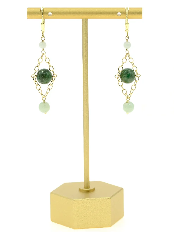 white gold ladies earrings-Jade Tri-Colored Diamond Earrings