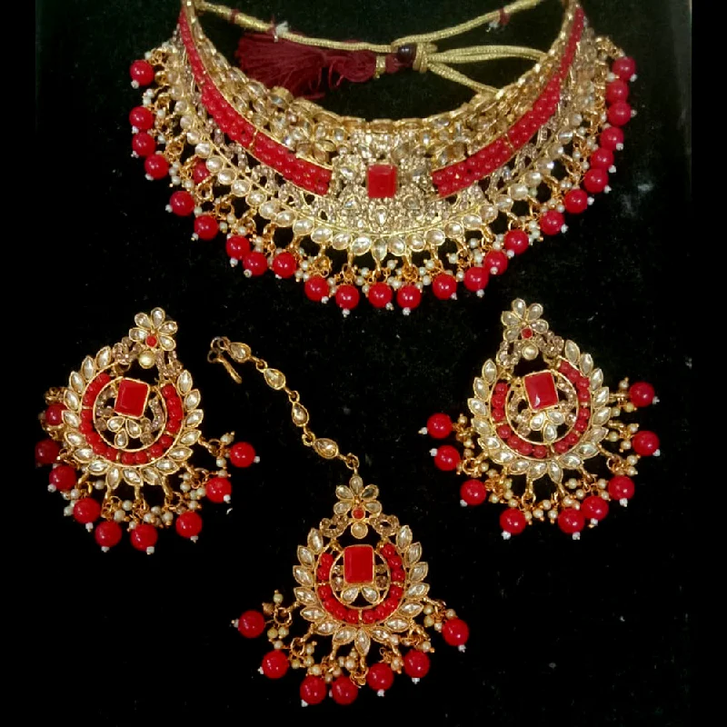 celestial-inspired ladies necklace-Neetu Art Gold Plated Crystal Stone Choker Necklace Set