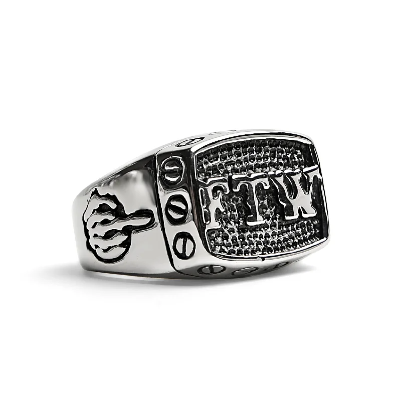 luxury ladies ring-Stainless Steel "FTW" Middle Finger Signet Ring / SCR4098