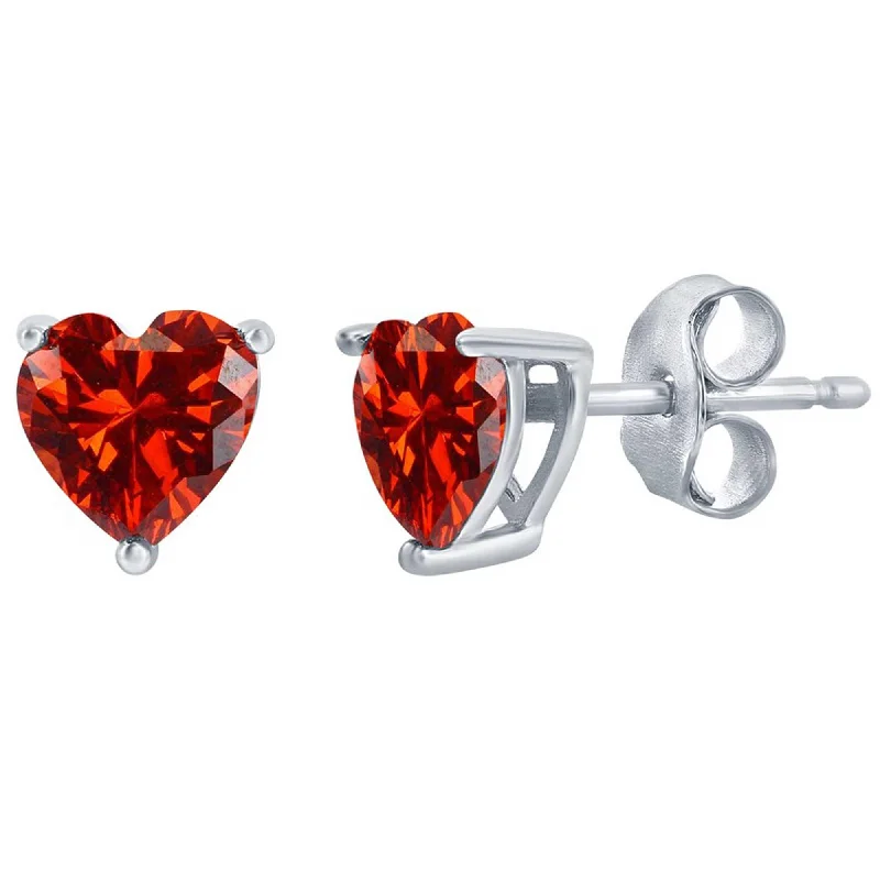 marquise cut ladies earrings-Classic Women's Earrings - Sterling 6mm Ruby "July" Heart Perciosa Crystal | D-8423