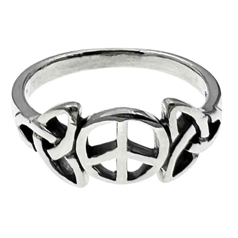 thin band ladies ring-Sterling Silver Celtic Peace Symbol Ring / SSR0099