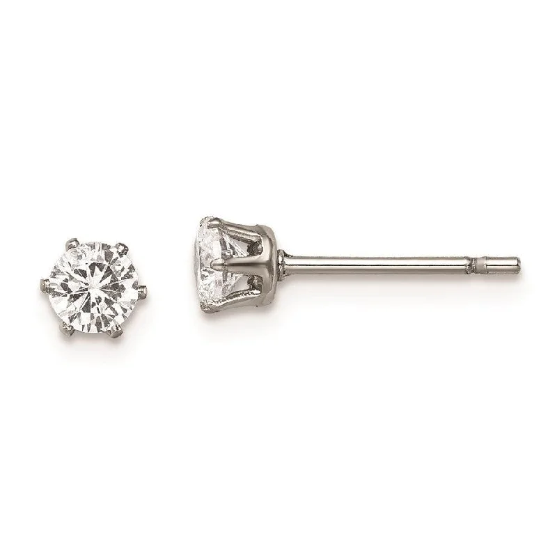 bridal crystal ladies earrings-Stainless Steel Polished 4mm Round CZ Stud Post Earrings