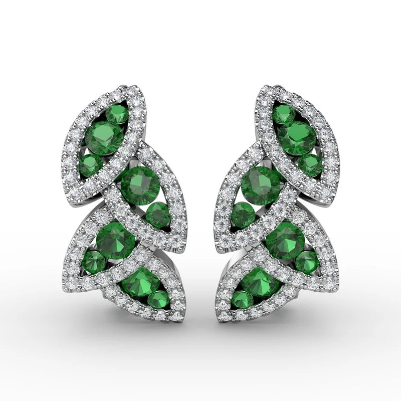 dreamcatcher ladies earrings-Glam Galore Emerald and Diamond Leaf Earrings ER1597E