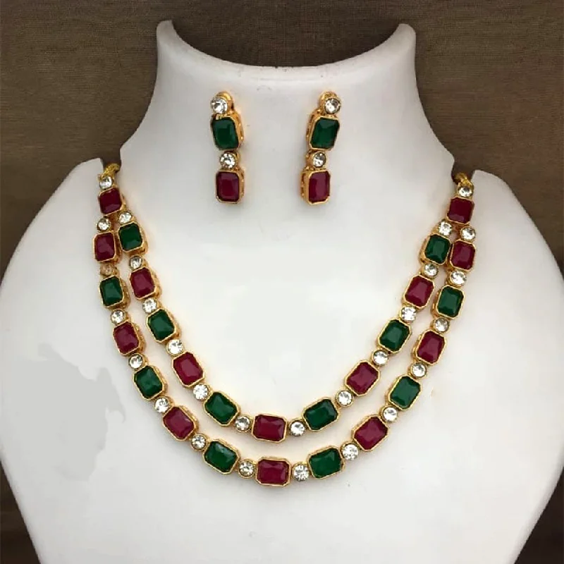 white gold ladies necklace-Palak Art Gold Plated Crystal Stone Double Layer Necklace Set