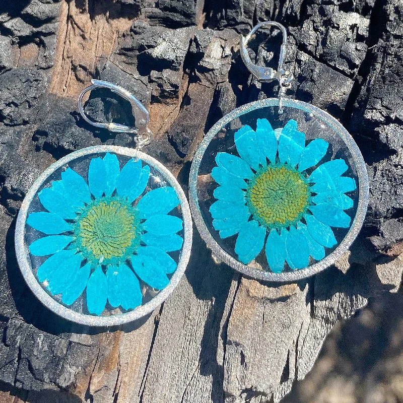 bohemian-style ladies earrings-Blue Daisy Flower Earrings - BG 29