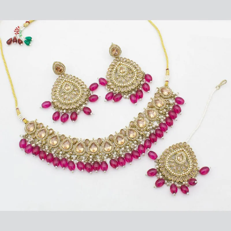 geometric shape ladies necklace-Shree Chamunda Jewellers Gold Plated Crystal Necklace Set