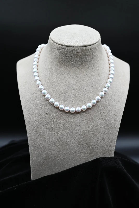 silver multi-layer ladies necklace-Fresh Water Cultured White Pearl Necklace with 18k White Gold Clasp