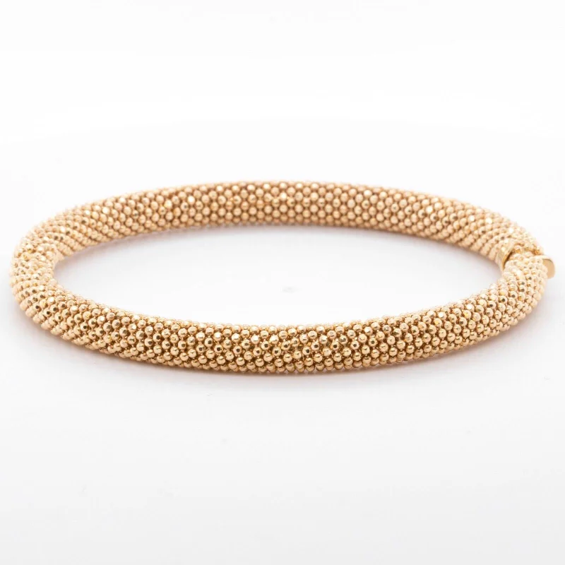 teardrop ladies bracelets & bangles-14k Yellow Gold Beaded Mesh Hinged Bangle Bracelet 6.75" 20.6g ITALY