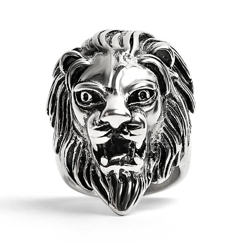 delicate thin band ladies ring-Stainless Steel Roaring Lion Head Ring / SCR3047