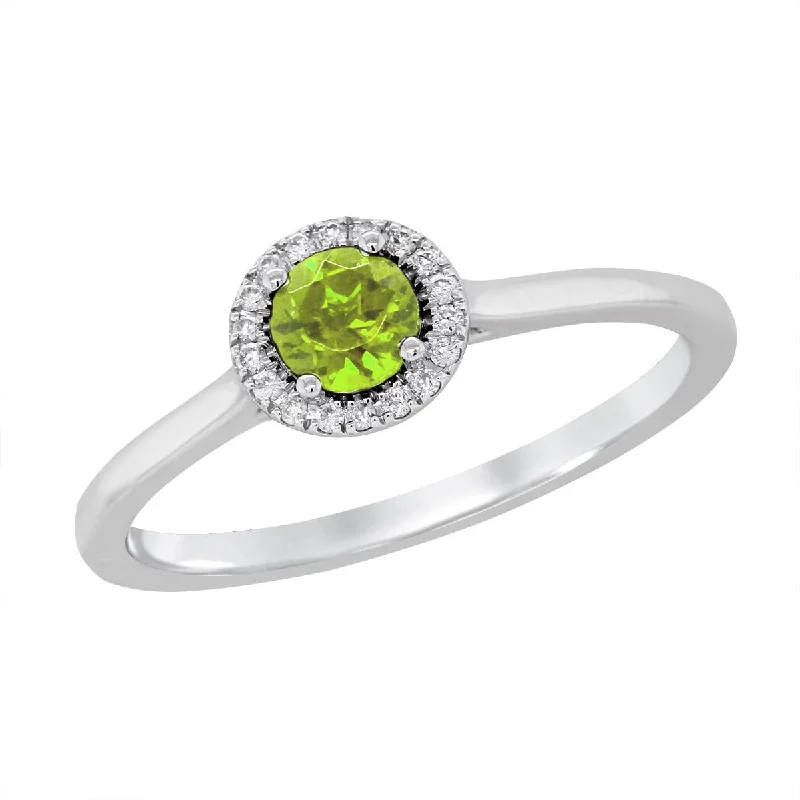 minimalist silver ladies ring-WHITE GOLD PERIDOT RING WITH DIAMOND HALO, .05 CT TW