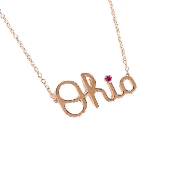 floral design ladies necklace-Limited Edition 14K Rose Gold Script Ohio Necklace