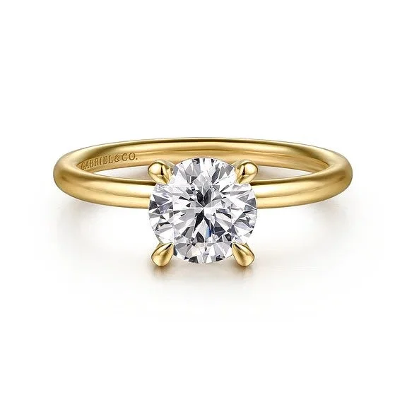 stacking bridal ladies engagement rings-Tiana - 14K Yellow Gold Round Solitaire Diamond Engagement Ring (Setting Only)