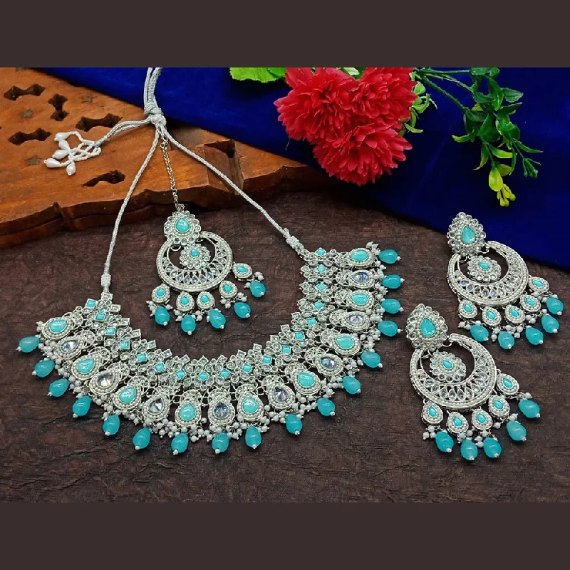 unique statement ladies necklace-Sai Fashion Gold Plated Crystal Stone And Beads Necklace Set