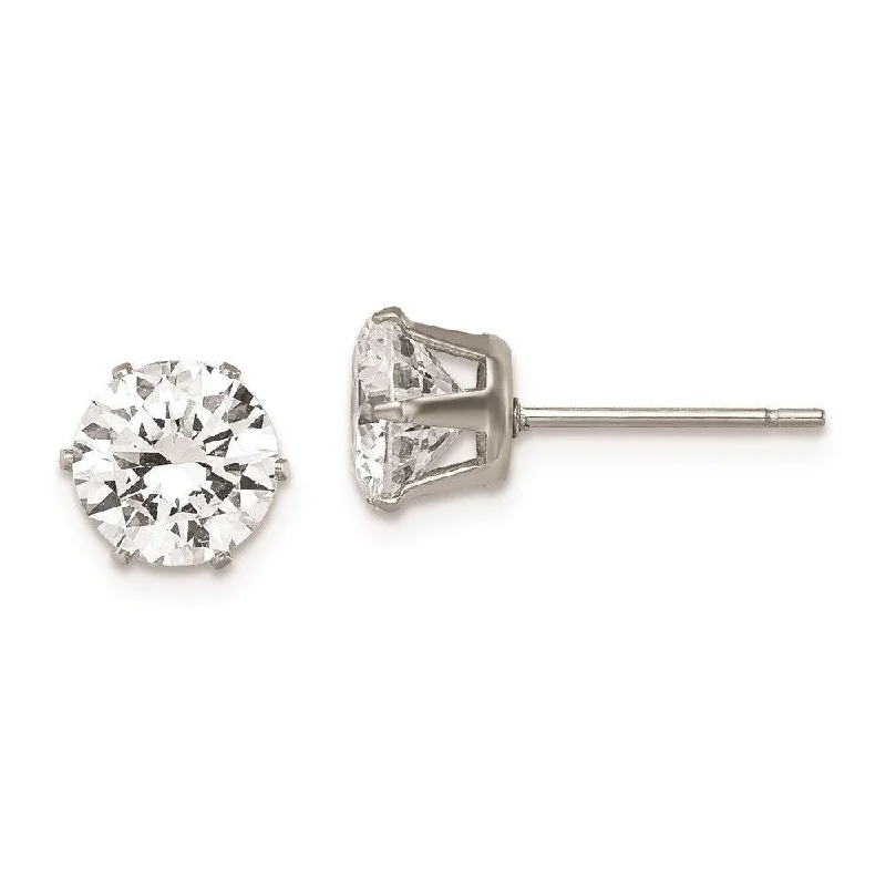 marquise cut ladies earrings-Stainless Steel Polished 7mm Round CZ Stud Post Earrings