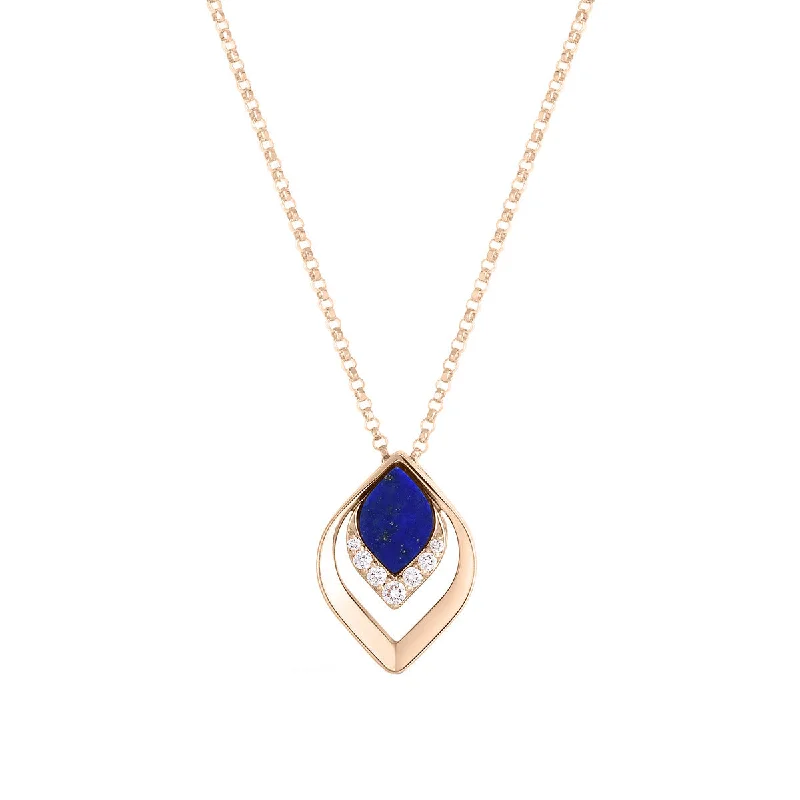 star charm ladies necklace-18K Rose Gold Lapis And Diamond Petal Pendant Necklace