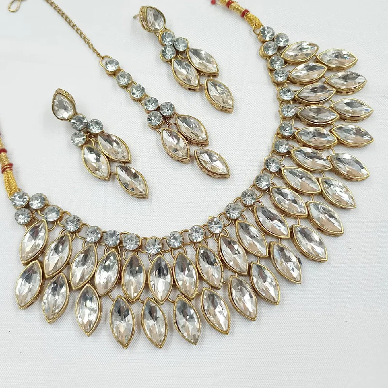 fine gold ladies necklace-Padmawati Bangles Gold Plated Crystal Stone Necklace Set