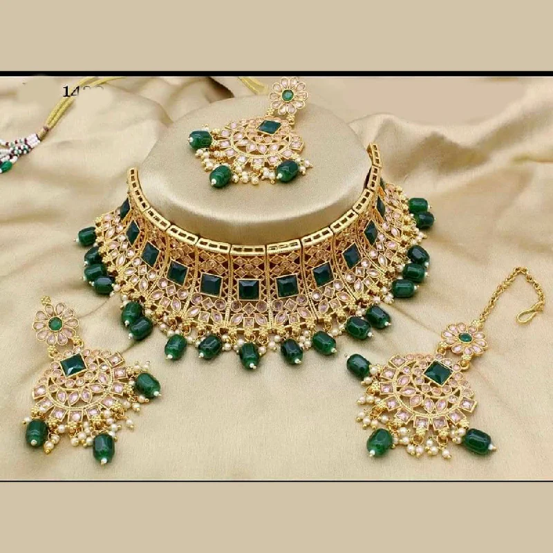 silver ladies necklace-Sai Fashion Gold Plated Crystal Stone Choker Necklace Set