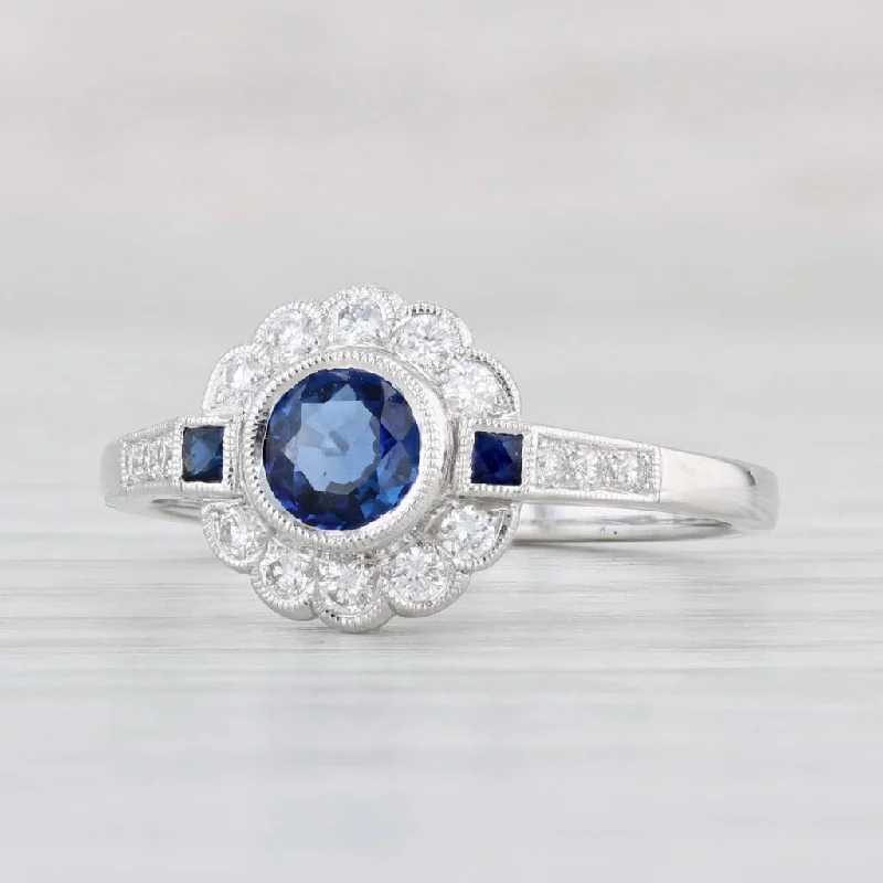 minimalist ladies engagement rings-New Beverley K 0.76ctw Sapphire Diamond Halo Ring 14k Gold Engagement Size 7