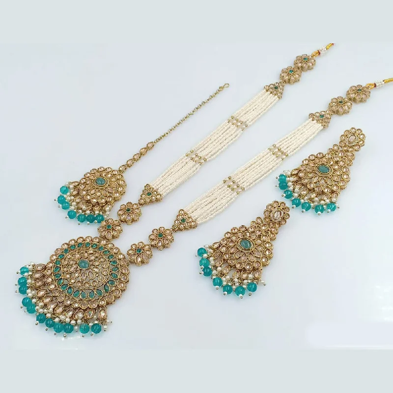 ruby ladies necklace-Rani Sati Jewels Gold Plated Crystal Stone Long Necklace Set