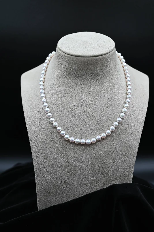 diamond ladies necklace-White Cultured Pearl Necklace with Sterling Silver Clasp