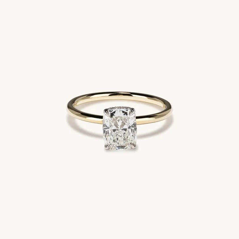 minimalist thin band ladies engagement rings-1.80 Cushion Natural Diamond Engagement Ring with Hidden Halo