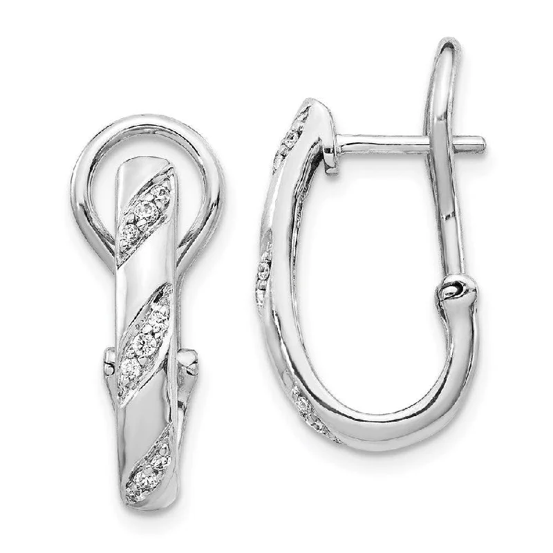 engraved heart ladies earrings-14K White Gold Diamond Omega Back Earrings