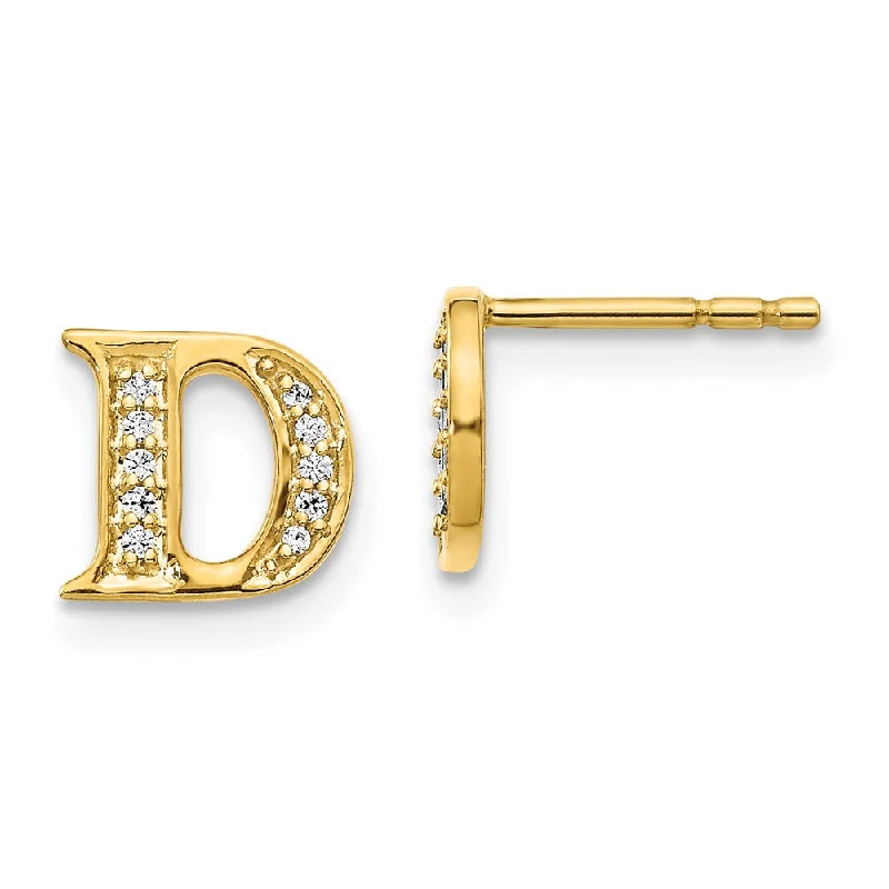 modern bar ladies earrings-14k Diamond Initial D Earrings